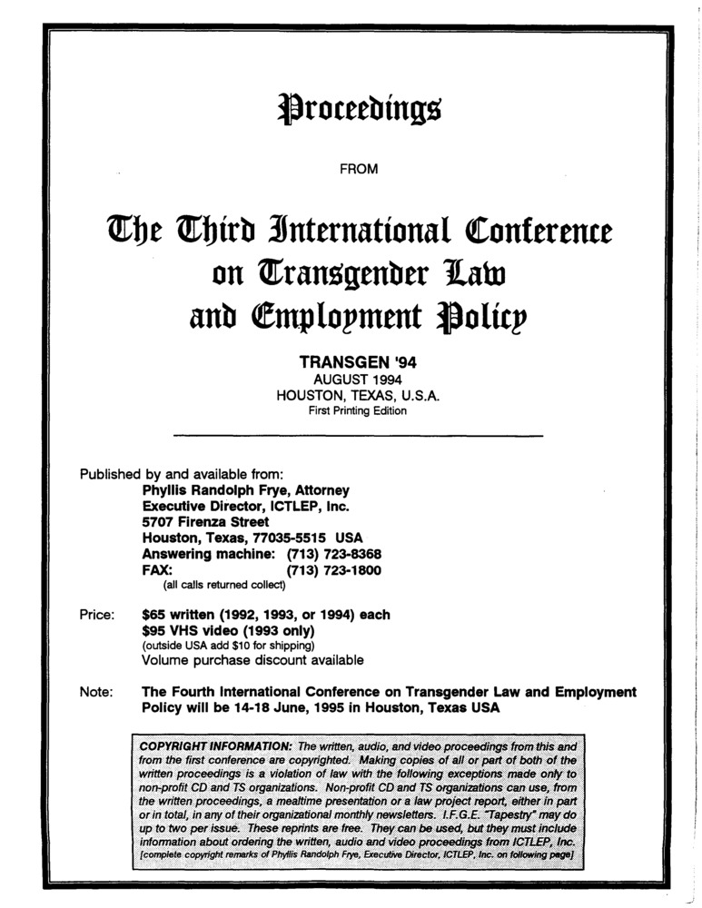 Download the full-sized PDF of Proceedings from the Third International Conference on Transgender Law and Employment Policy