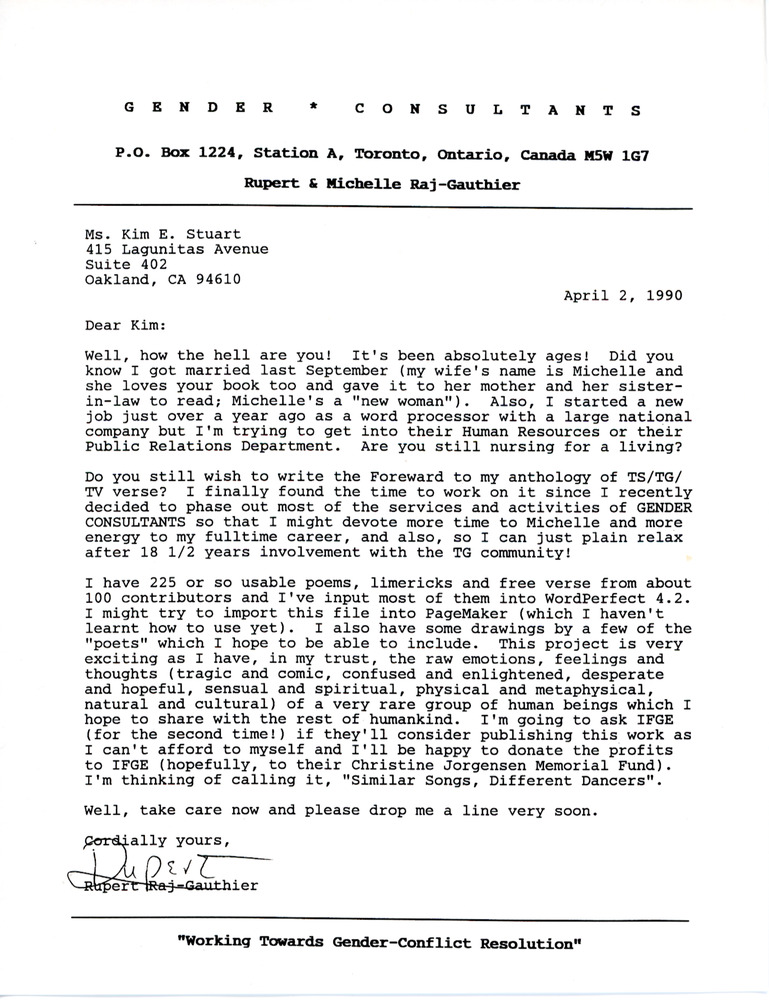 Download the full-sized PDF of Letter from Rupert Raj and Michelle Raj to Kim E. Stuart