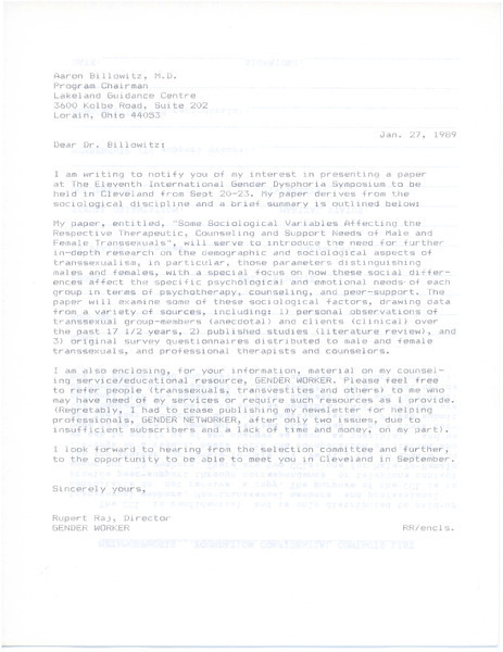 Download the full-sized image of Letter from Rupert Raj to Dr. Aaron Billowitz