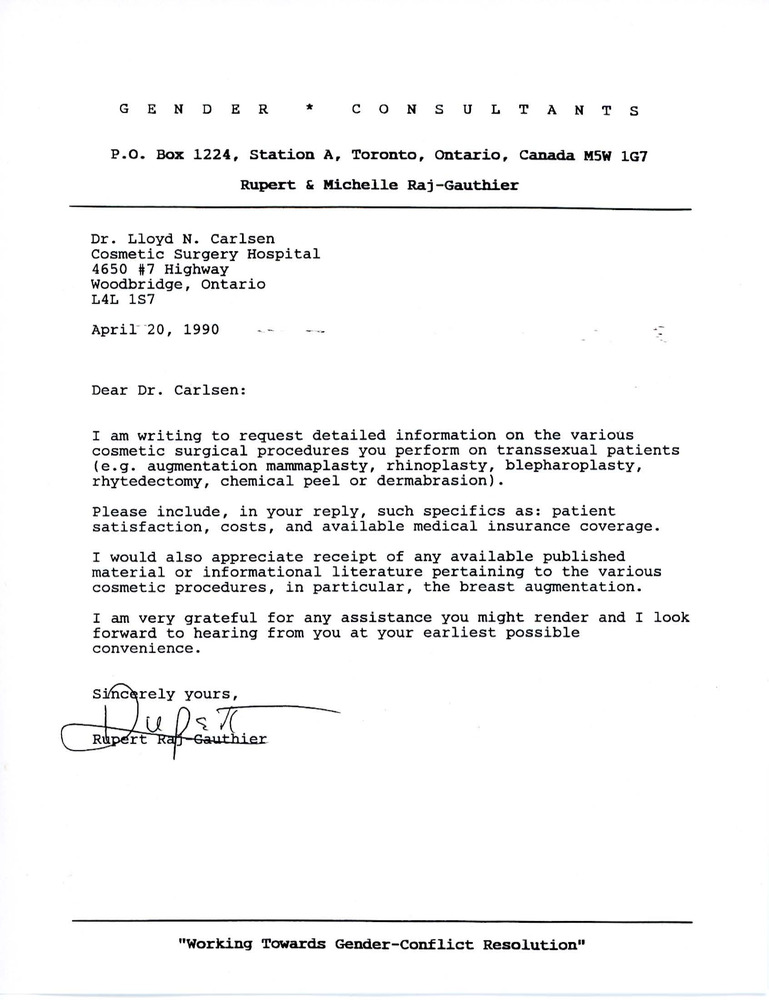 Download the full-sized PDF of Letter from Rupert Raj to Dr. Lloyd N. Carlsen