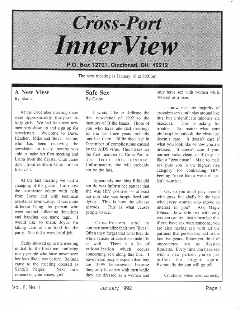 Download the full-sized PDF of Cross-Port InnerView, Vol. 8 No. 1 (January, 1992)
