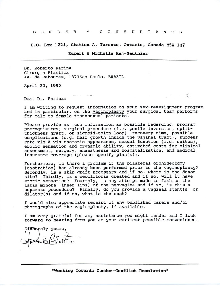 Download the full-sized PDF of Letter from Rupert Raj to Dr. Roberto Farina