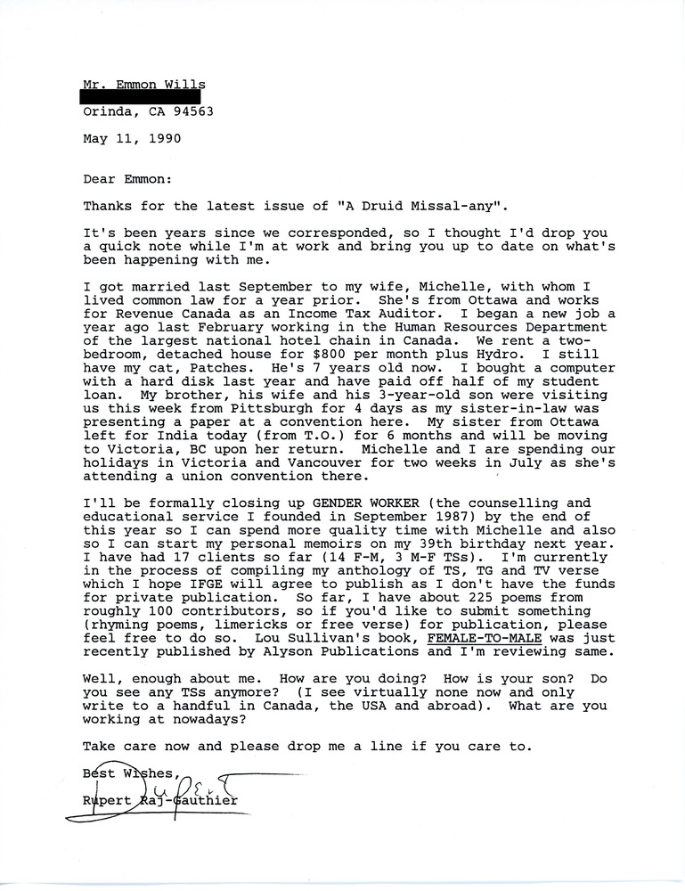 Download the full-sized PDF of Letter from Rupert Raj to Emmon Wills