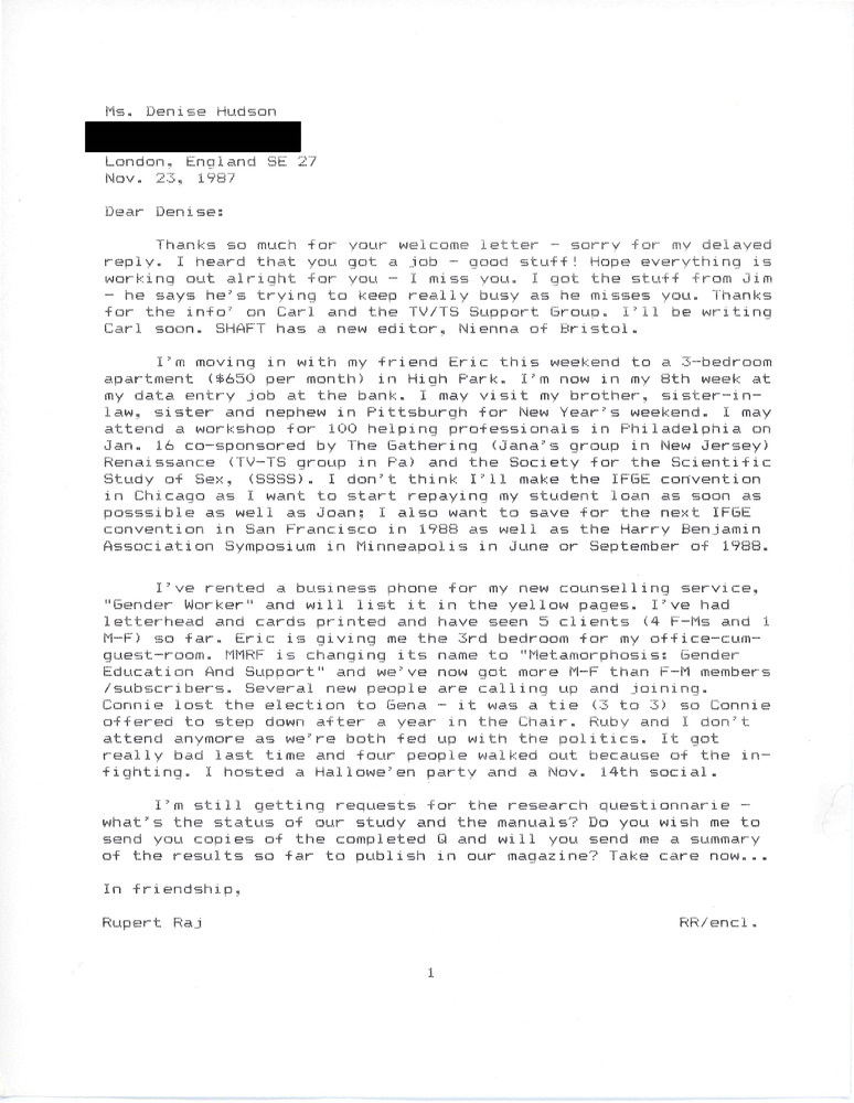 Download the full-sized PDF of Letter from Rupert Raj to Denise Hudson