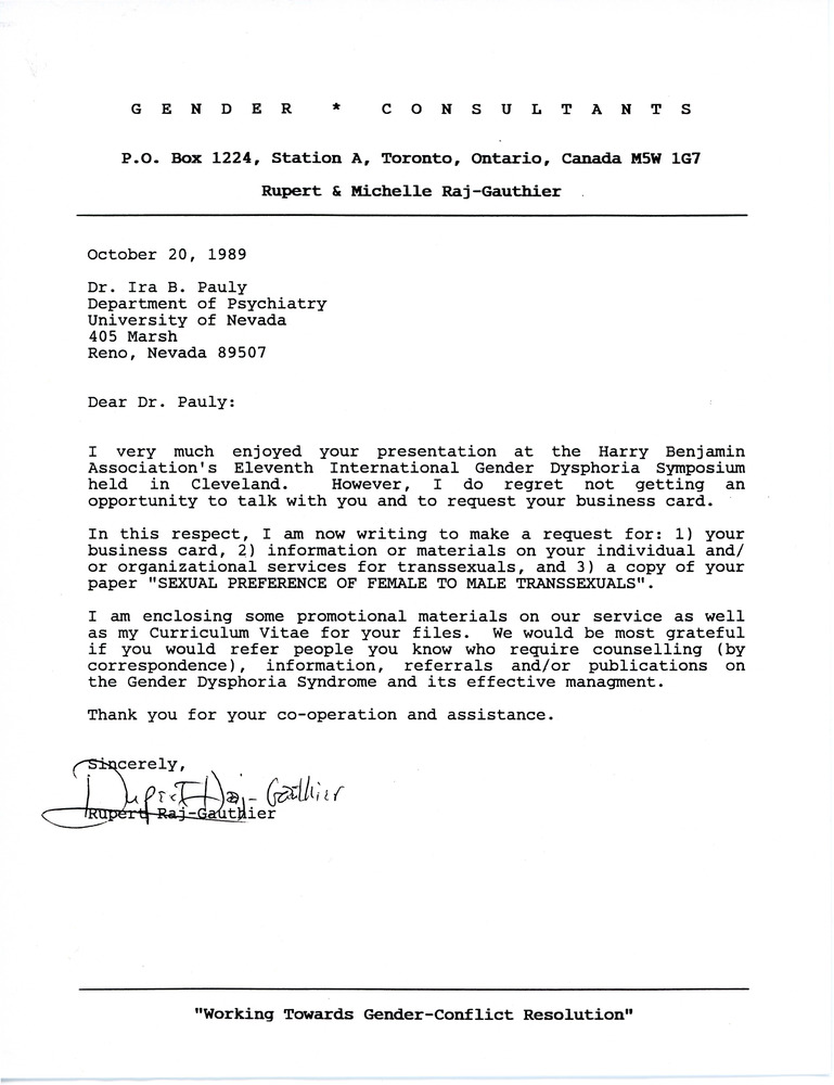 Download the full-sized PDF of Letter from Rupert Raj to Dr. Ira B. Pauly