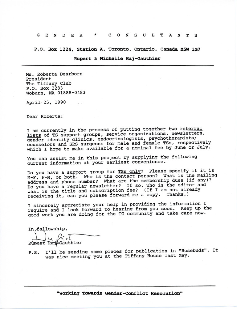 Download the full-sized PDF of Letter from Rupert Raj to Ms. Roberta Dearborn