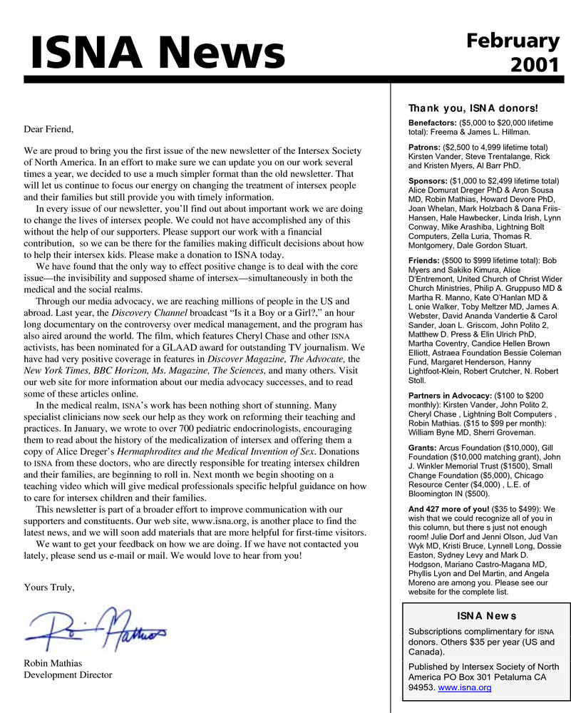 Download the full-sized PDF of ISNA News (February, 2001)