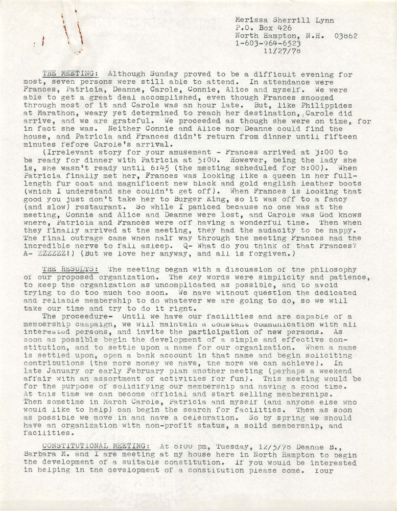 Download the full-sized PDF of Minutes of Tiffany Club Meeting 