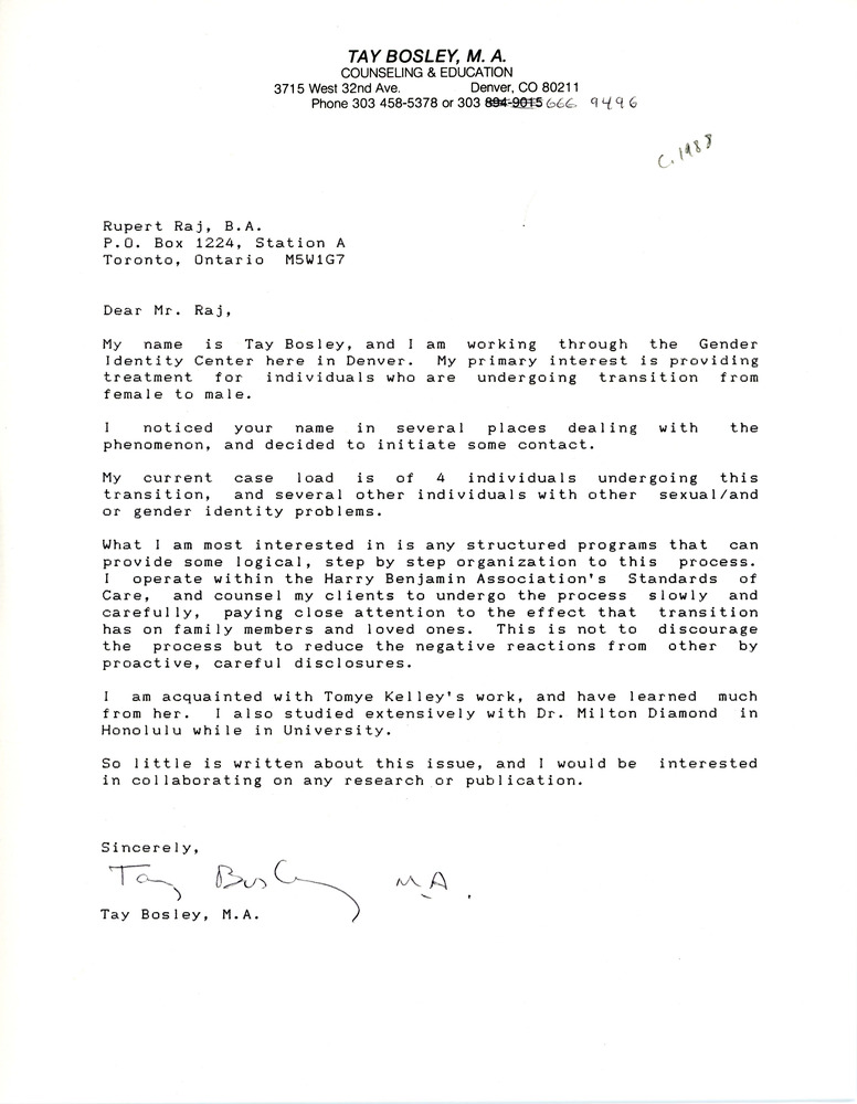 Download the full-sized PDF of Letter to Rupert Raj from Dr. S. H. Biber