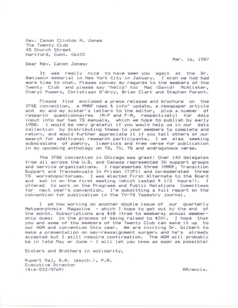 Download the full-sized PDF of Letter from Rupert Raj to Rev. Canon Jones