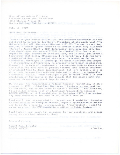 Download the full-sized image of Letter from Rupert Raj to Aileen Erickson