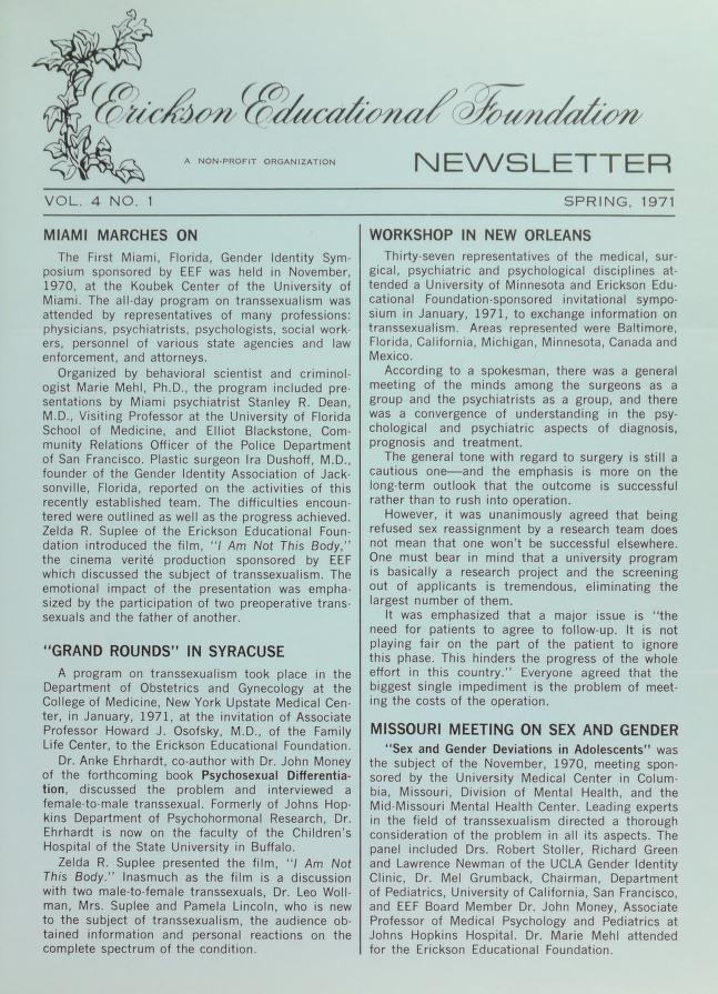 Download the full-sized image of Erickson Educational Foundation Newsletter, Vol. 4 No. 1 (Spring, 1971)