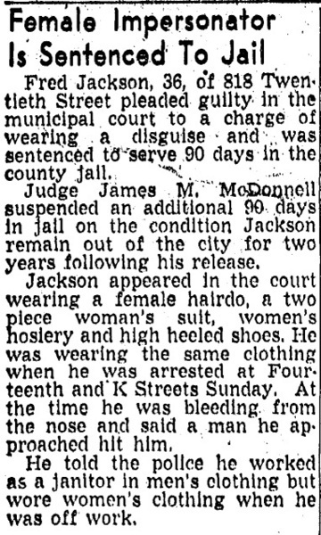 Download the full-sized image of Female Impersonator Is Sentenced To Jail