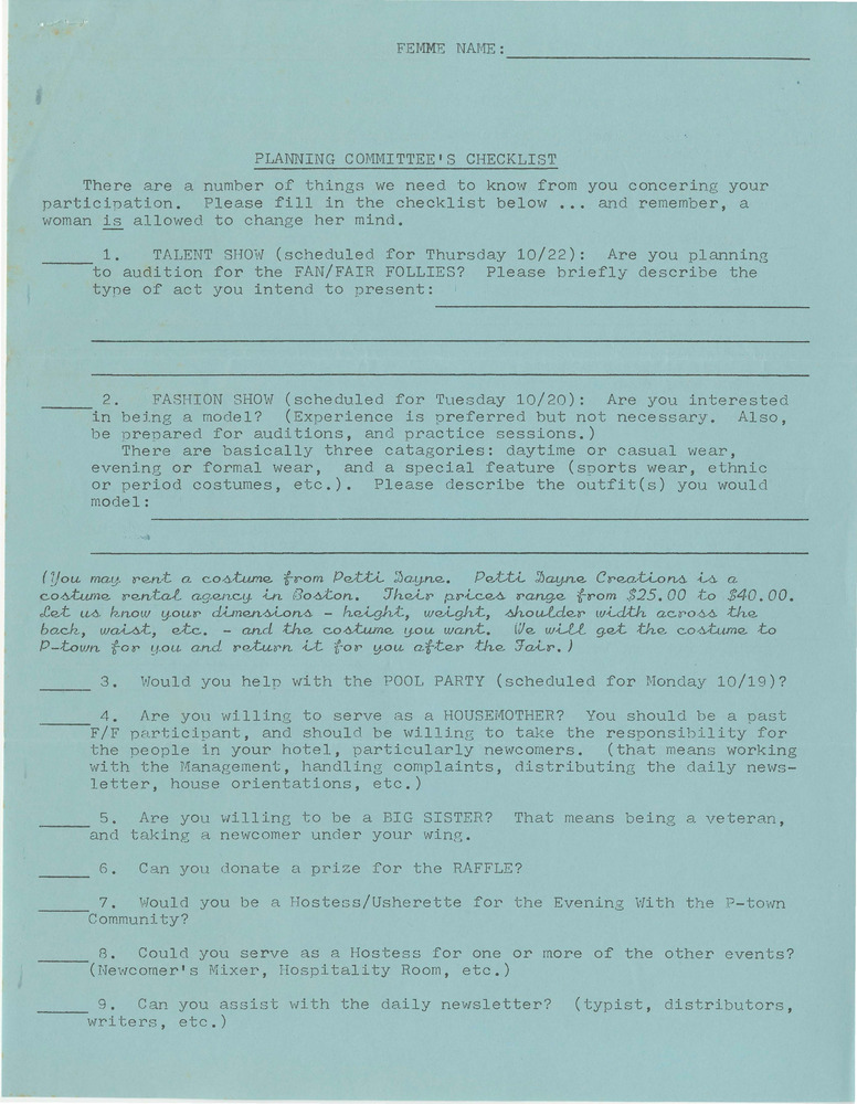 Download the full-sized PDF of Fantasia Fair Planning Committee's Checklist