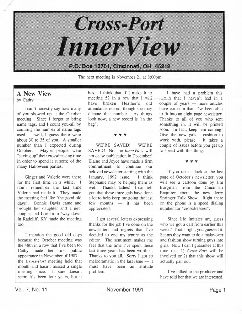 Download the full-sized PDF of Cross-Port InnerView, Vol. 7 No. 11 (November, 1991)