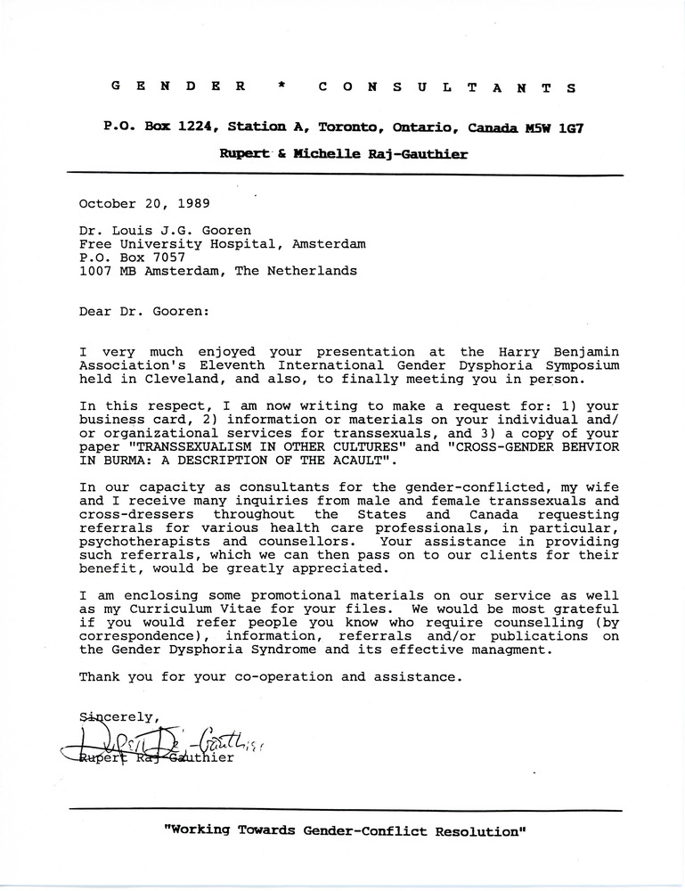 Download the full-sized PDF of Letter from Rupert Raj to Dr. Louis J.G. Goren