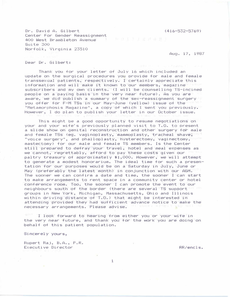 Download the full-sized PDF of Letter from Rupert Raj to Dr. David A. Gilbert