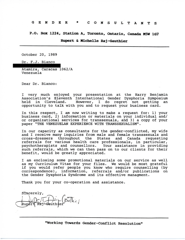 Download the full-sized PDF of Letter from Rupert Raj to Dr. F.J. Bianco