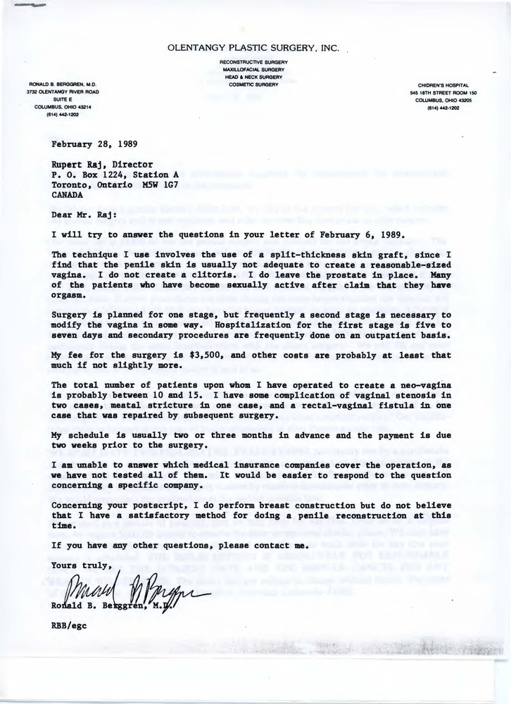 Download the full-sized PDF of Letter from Dr. Ronald B. Berggren to Rupert Raj