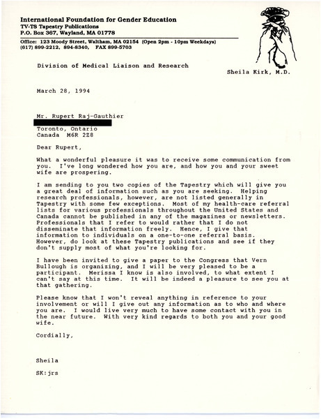 Download the full-sized image of Letter from Sheila Kirk to Rupert Raj