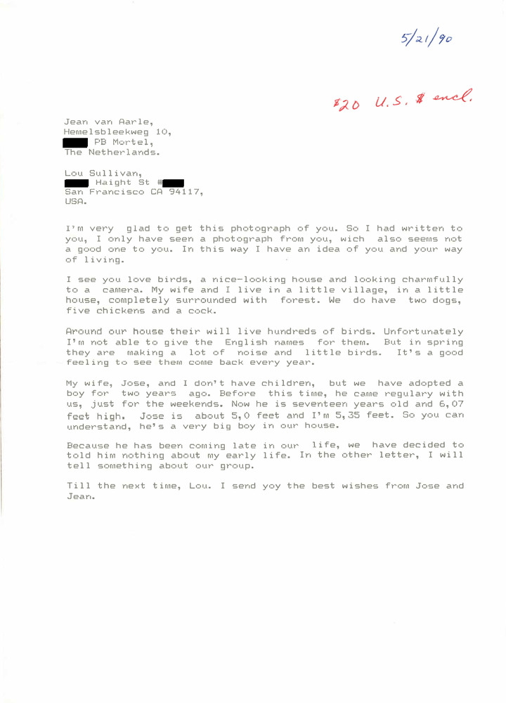 Download the full-sized PDF of Correspondence from Jean Aarle to Lou Sullivan (May 21, 1990)