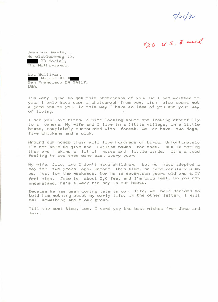 Download the full-sized PDF of Correspondence from Jean Aarle to Lou Sullivan (May 21, 1990)