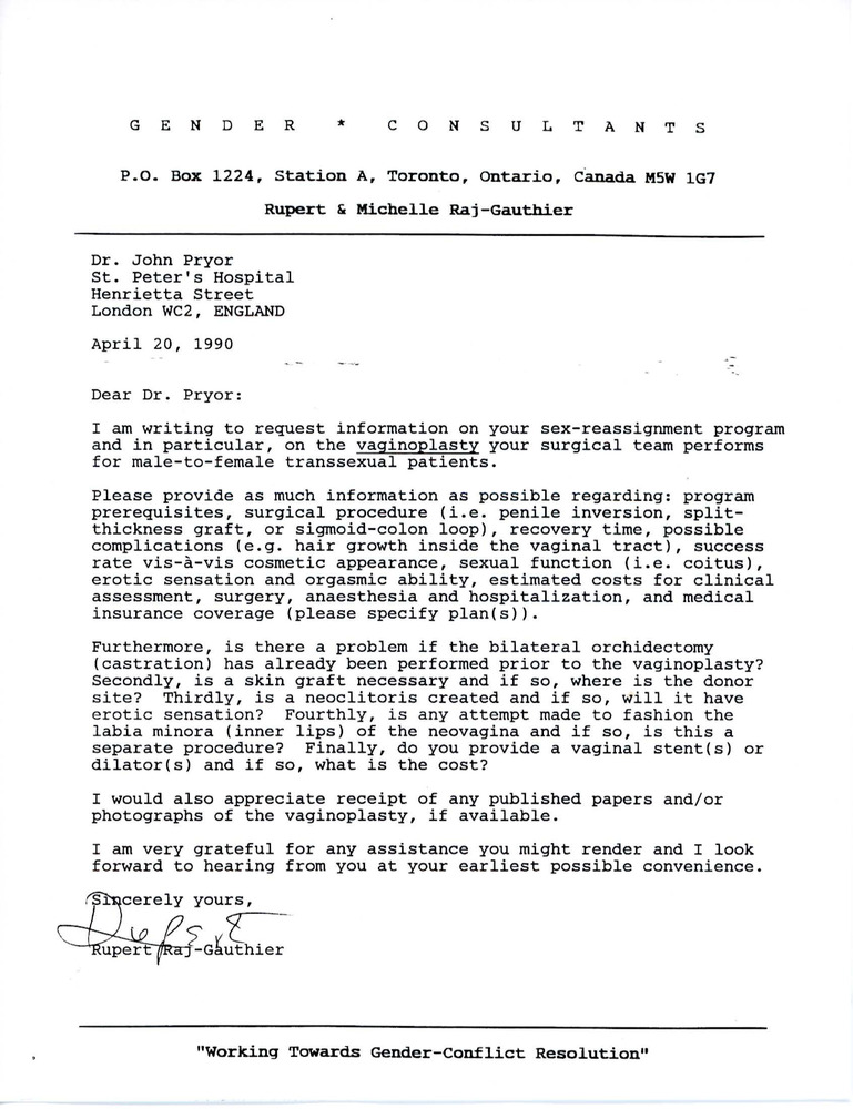 Download the full-sized PDF of Letter from Rupert Raj to Dr. John Pryor