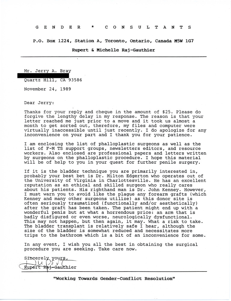 Download the full-sized PDF of Letter from Rupert Raj to Jerry A. Bray