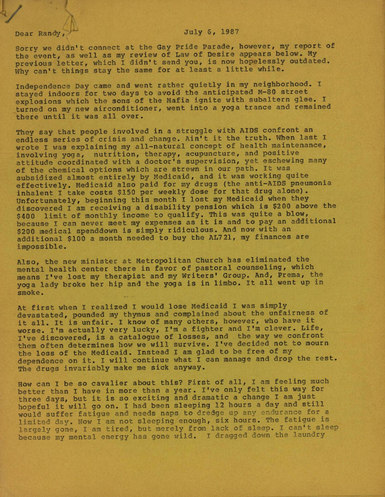 Download the full-sized PDF of Pride Parade Letter from Peter Dvarackas to Randy Wicker