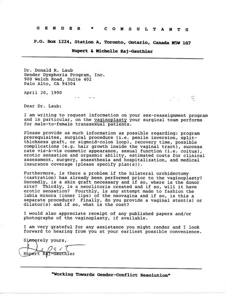 Download the full-sized image of Letter from Rupert Raj to Dr. Donald R. Laub