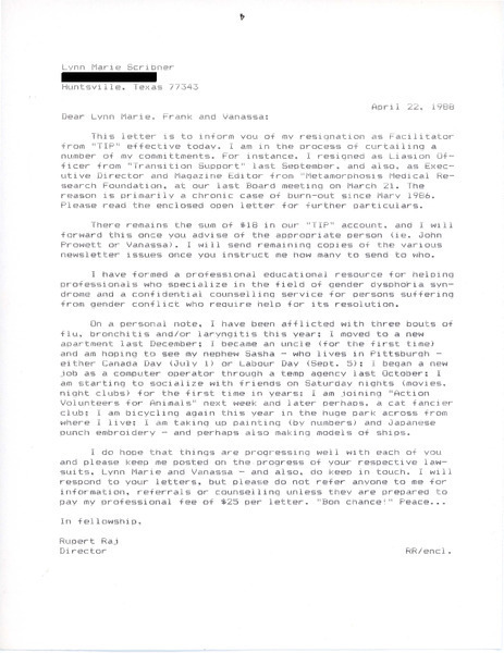 Download the full-sized image of Letter from Rupert Raj to Lynn Marie Scribner