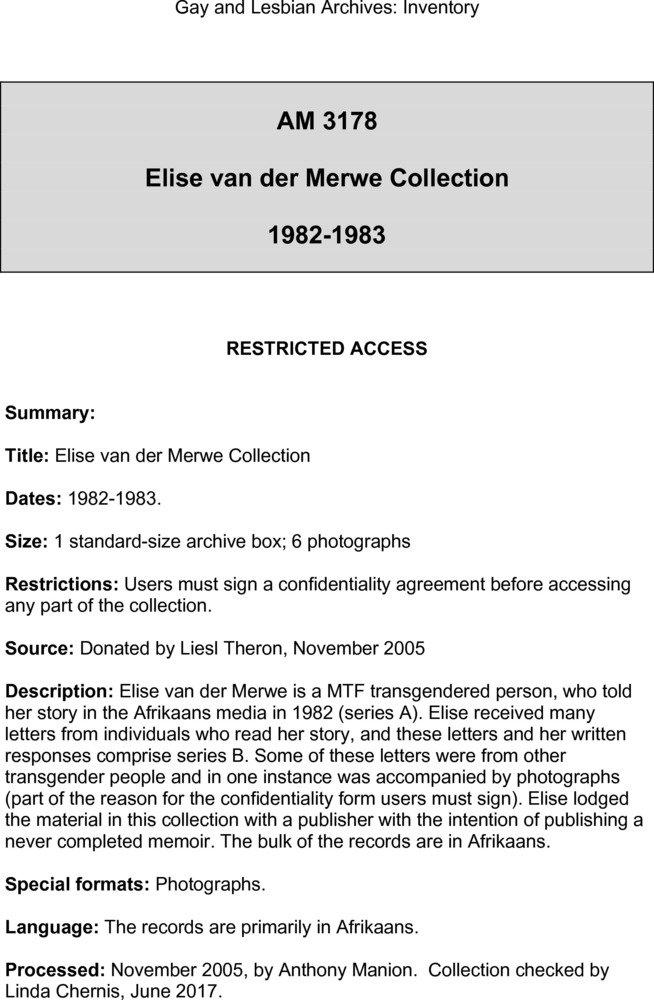 Download the full-sized PDF of Elise van der Merwe Collection