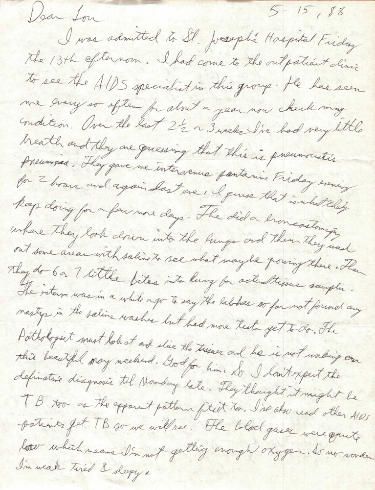 Download the full-sized PDF of Correspondence from Alyn Hess to Lou Sullivan (May 15, 1988)