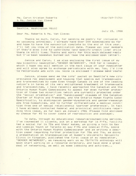 Download the full-sized image of Letter from Rupert Raj to Caryn Roberts and Janice Van Cleve