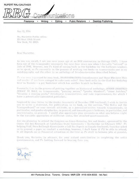 Download the full-sized image of Letter from Rupert Raj to Mariette Pathy Allen