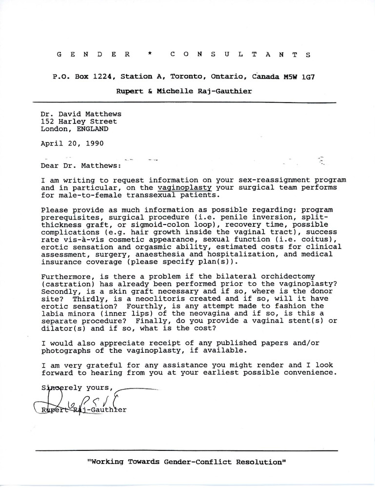 Download the full-sized PDF of Letter from Rupert Raj to Dr. David Matthews