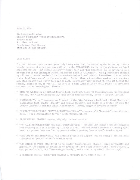 Download the full-sized image of Letter from Rupert Raj to Dr. Aimee Waddington