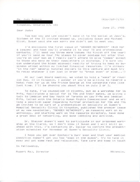 Download the full-sized image of Letter from Rupert Raj to Ms. Judy Dupuis and Press Release