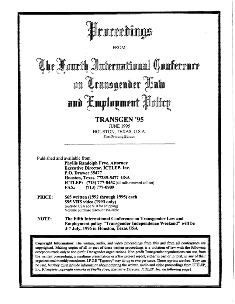 Download the full-sized PDF of Proceedings from the Fourth International Conference on Transgender Law and Employment Policy