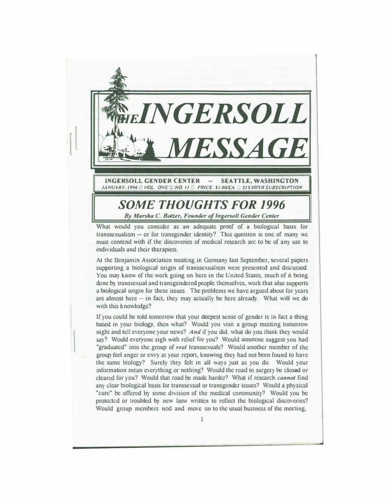 Download the full-sized PDF of The Ingersoll Message, Vol. 1 No. 11 (January, 1996)