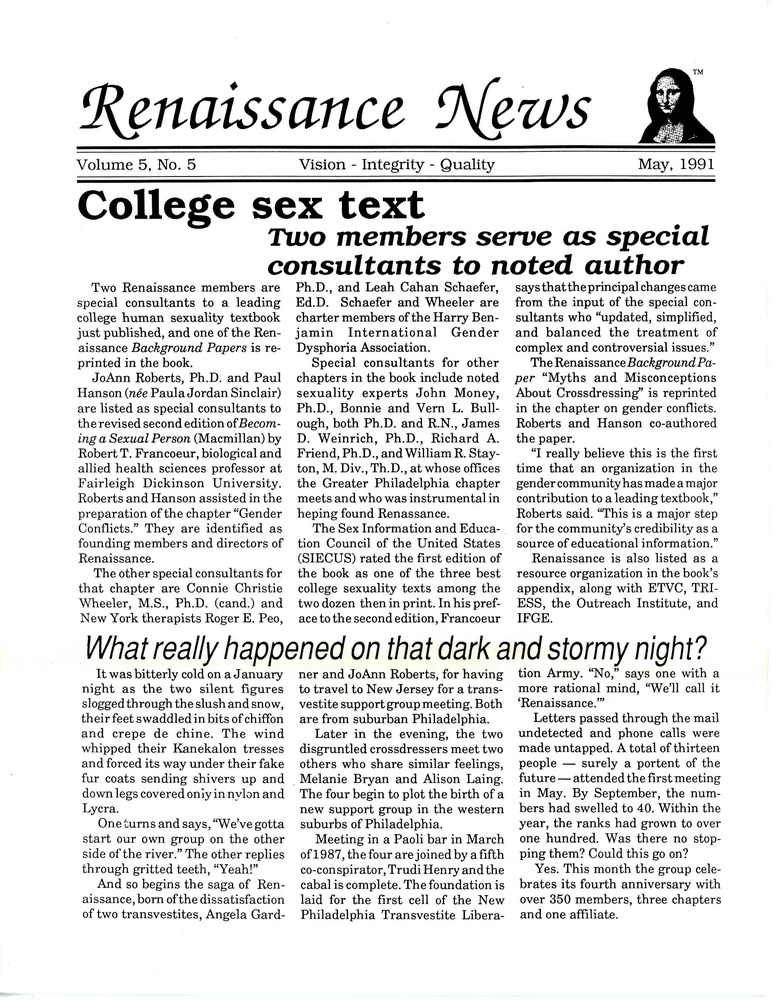 Download the full-sized PDF of Renaissance News, Vol. 5 No. 5 (May 1991)