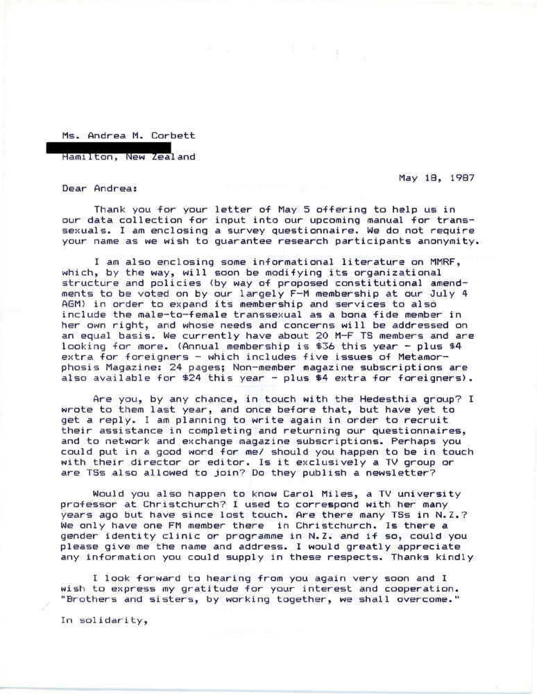 Download the full-sized PDF of Letter from Rupert Raj to Andrea M. Corbett