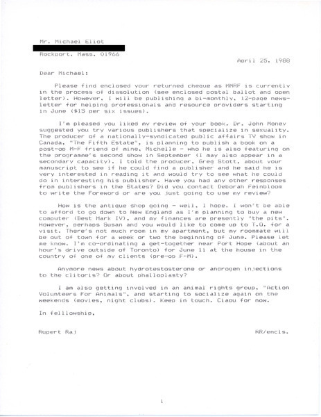 Download the full-sized image of Letter from Rupert Raj to Michael Eliot