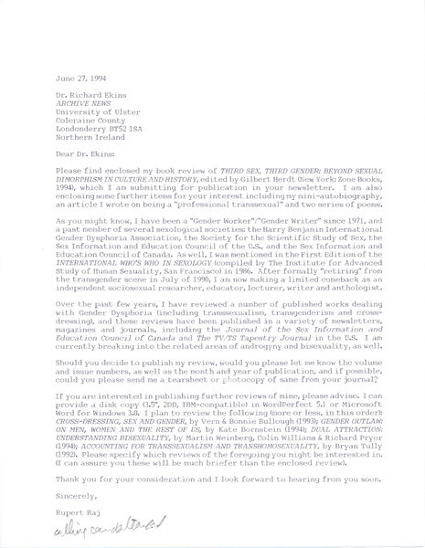 Download the full-sized image of Letter from Rupert Raj to Richard Ekins