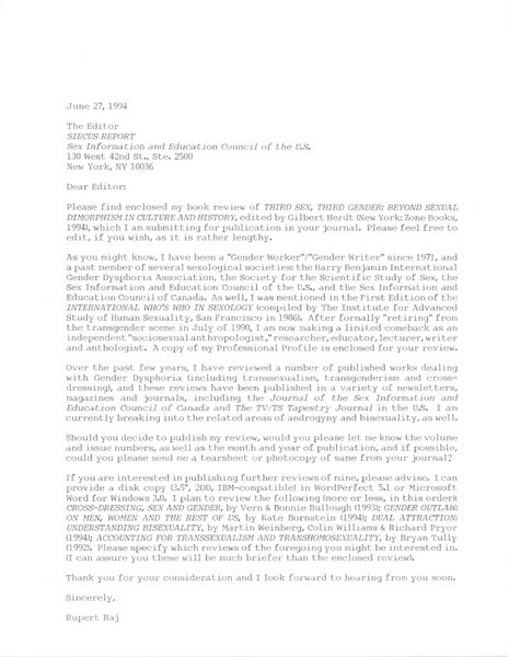 Download the full-sized image of Letter from Rupert Raj to Editors of SIECUS