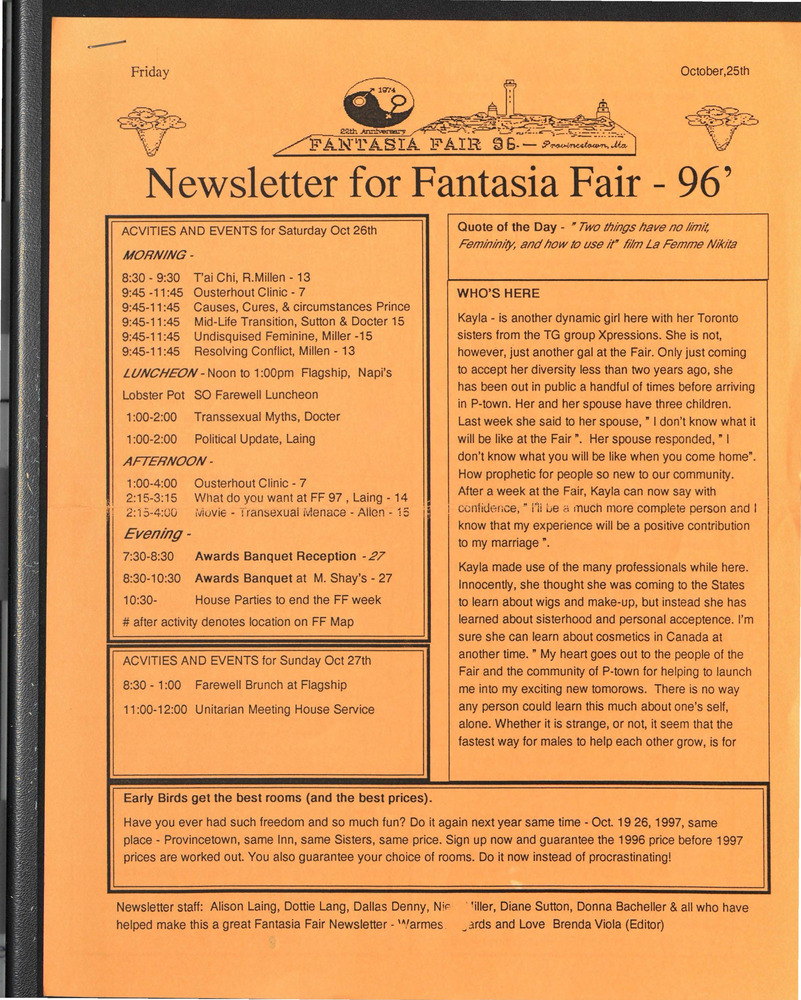 Download the full-sized PDF of Newsletter for Fantasia Fair - 96' (October 25, 1996)