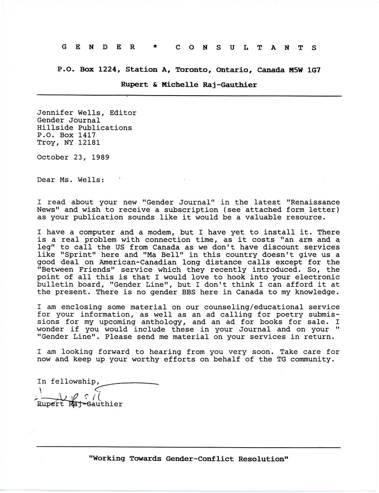 Download the full-sized PDF of Letter from Rupert Raj to Jennifer Wells