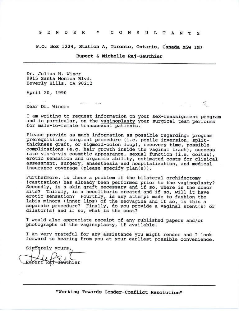 Download the full-sized PDF of Letter from Rupert Raj to Dr. Julius H. Winer