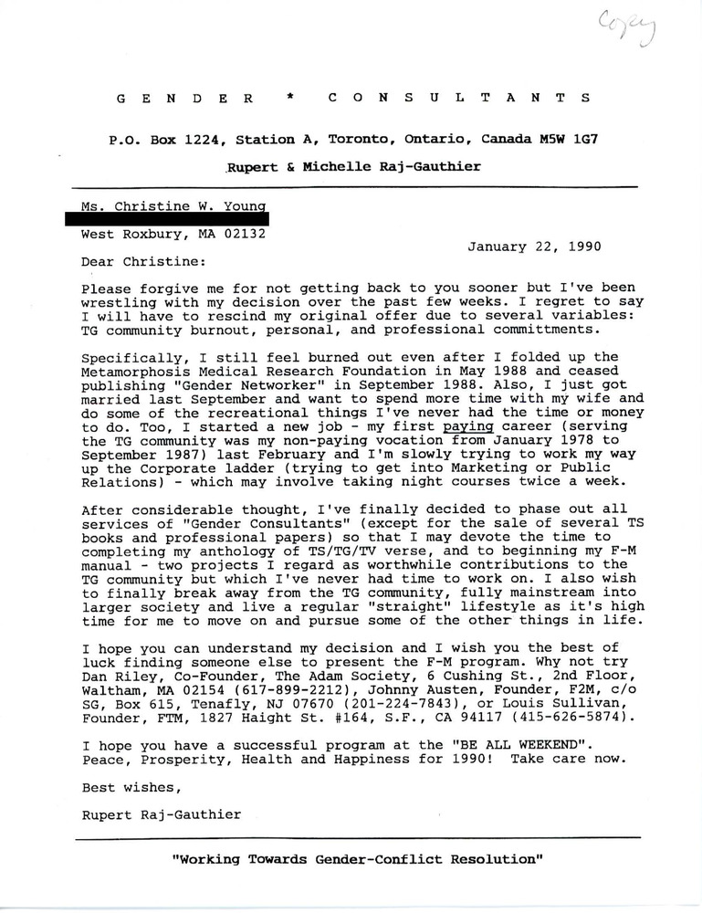 Download the full-sized PDF of Letter from Rupert Raj to Christine W. Young