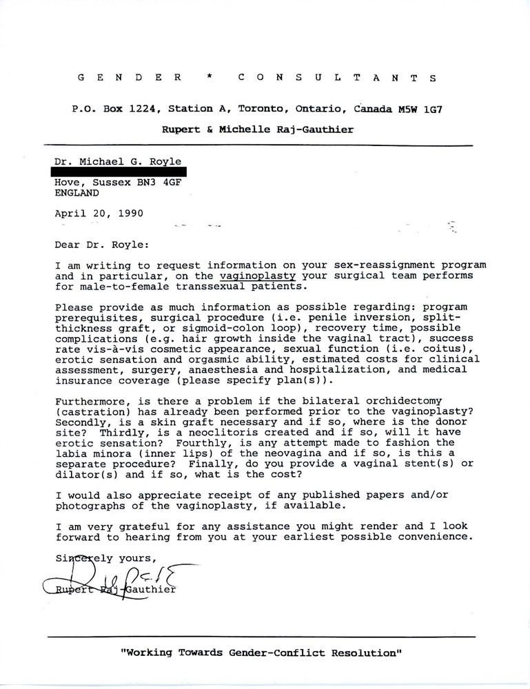 Download the full-sized PDF of Letter from Rupert Raj to Dr. Michael G. Royle